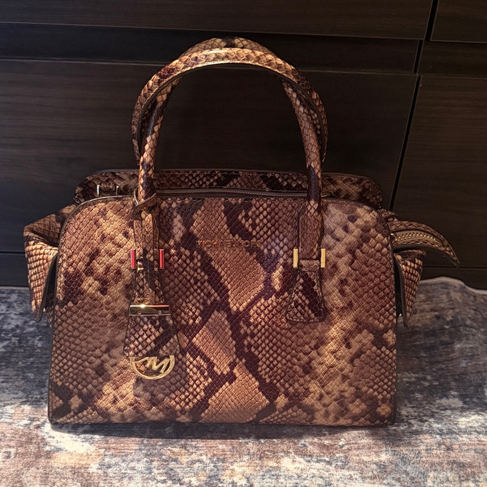 Michael Kors Tan Snake Print Satchel summer bag!